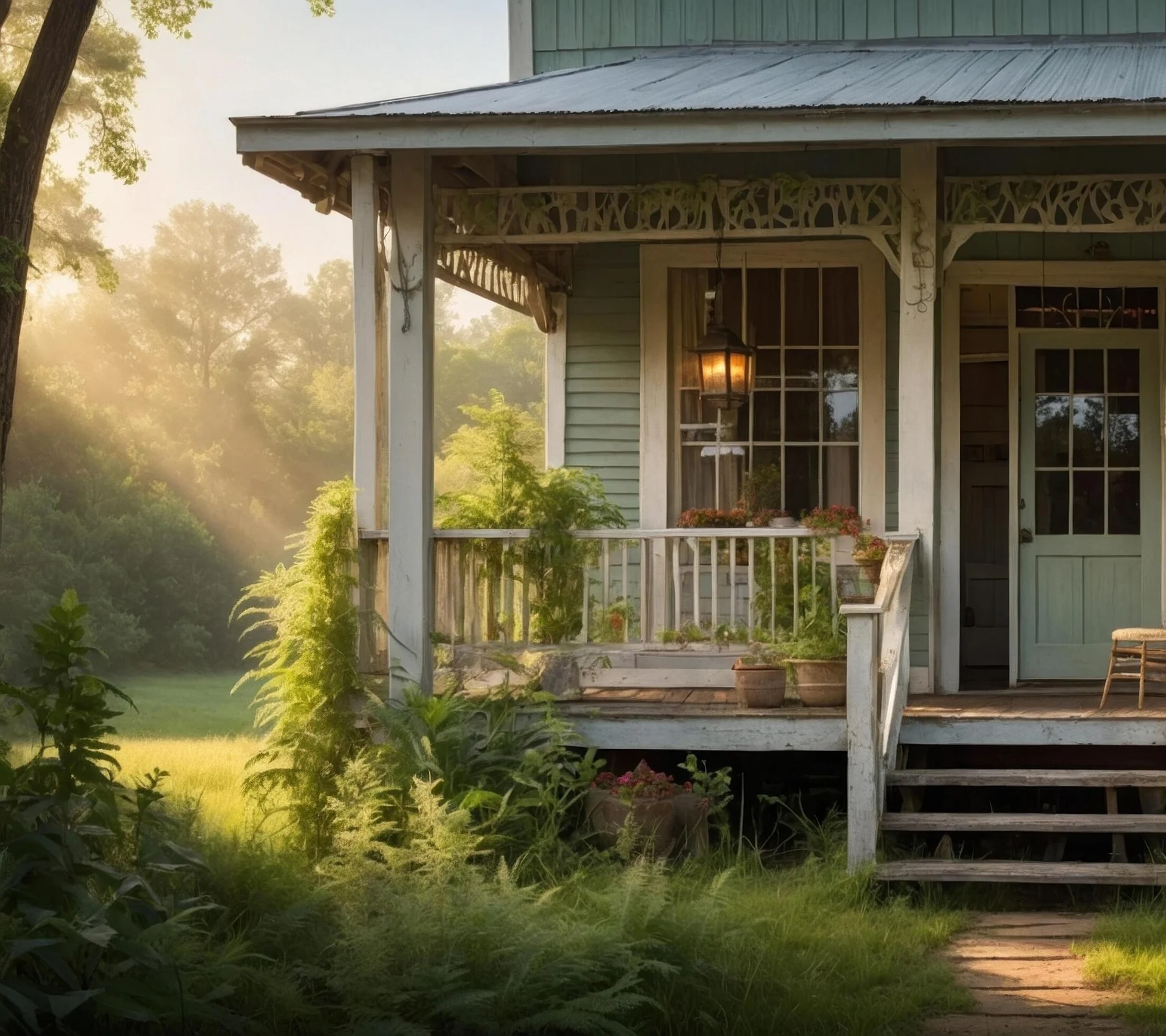 Quiet Southern porch in natural morning light