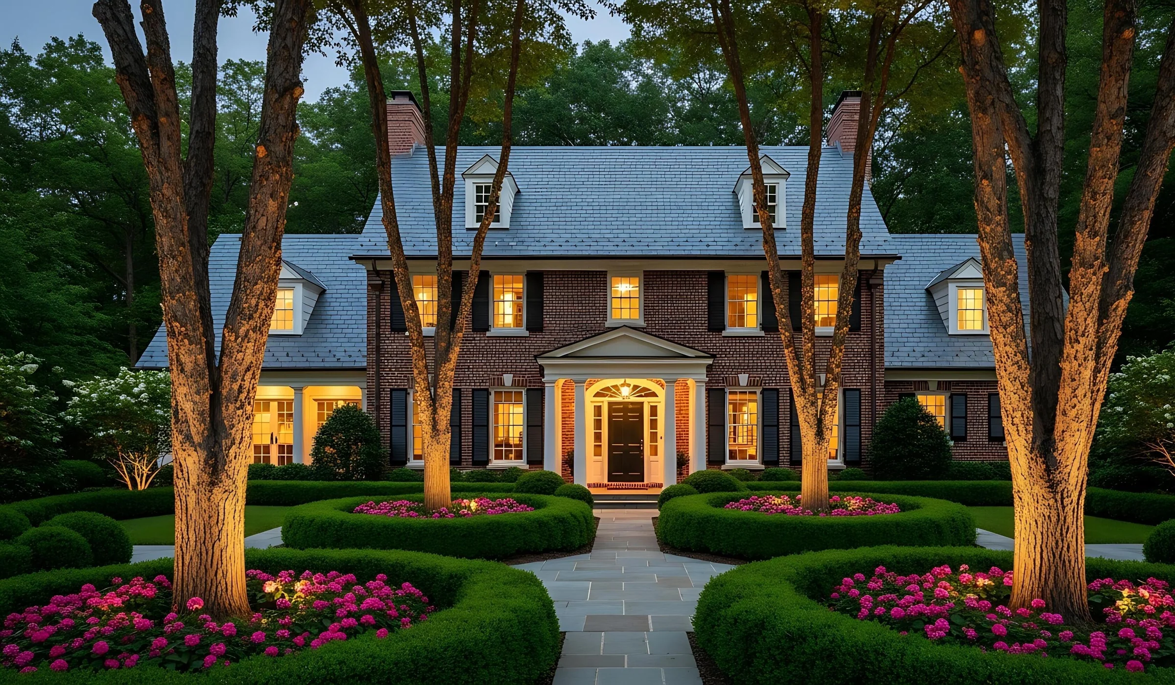 Luxury Southern home at dusk